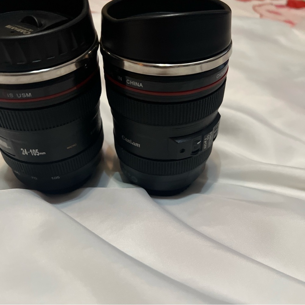 Black Camera Lense Tumblers with Lids, set of 2 - Picture 3 of 9